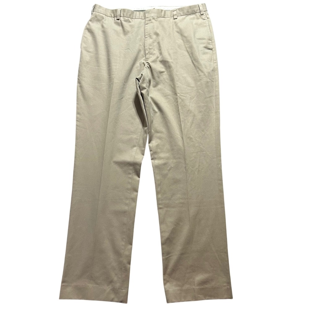 L.L.Bean Chino Pants Mens 40 Khaki Tan Flat Front Straight Leg Cotton 0BT09